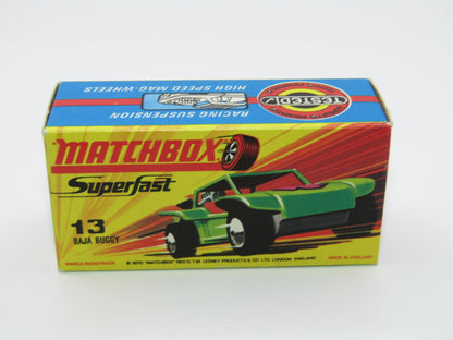 Matchbox Superfast No 13B Baja Buggy DARK METALLIC Green, Red Flower Label Red Engine Pipes