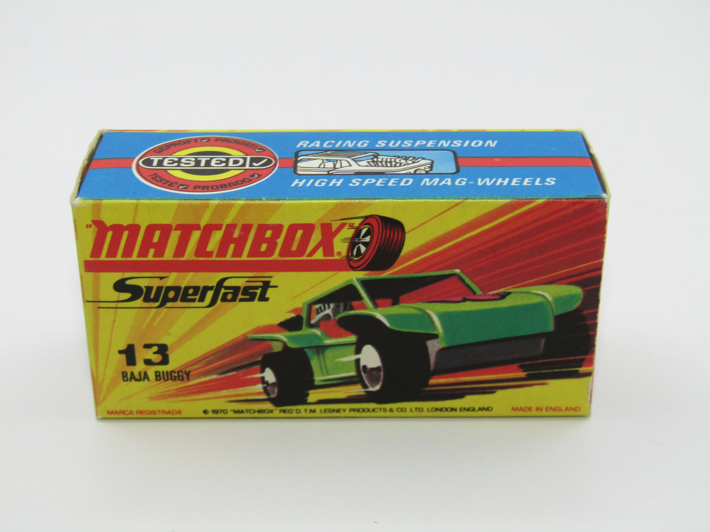 Matchbox Superfast No 13B Baja Buggy DARK METALLIC Green, Red Flower Label Red Engine Pipes