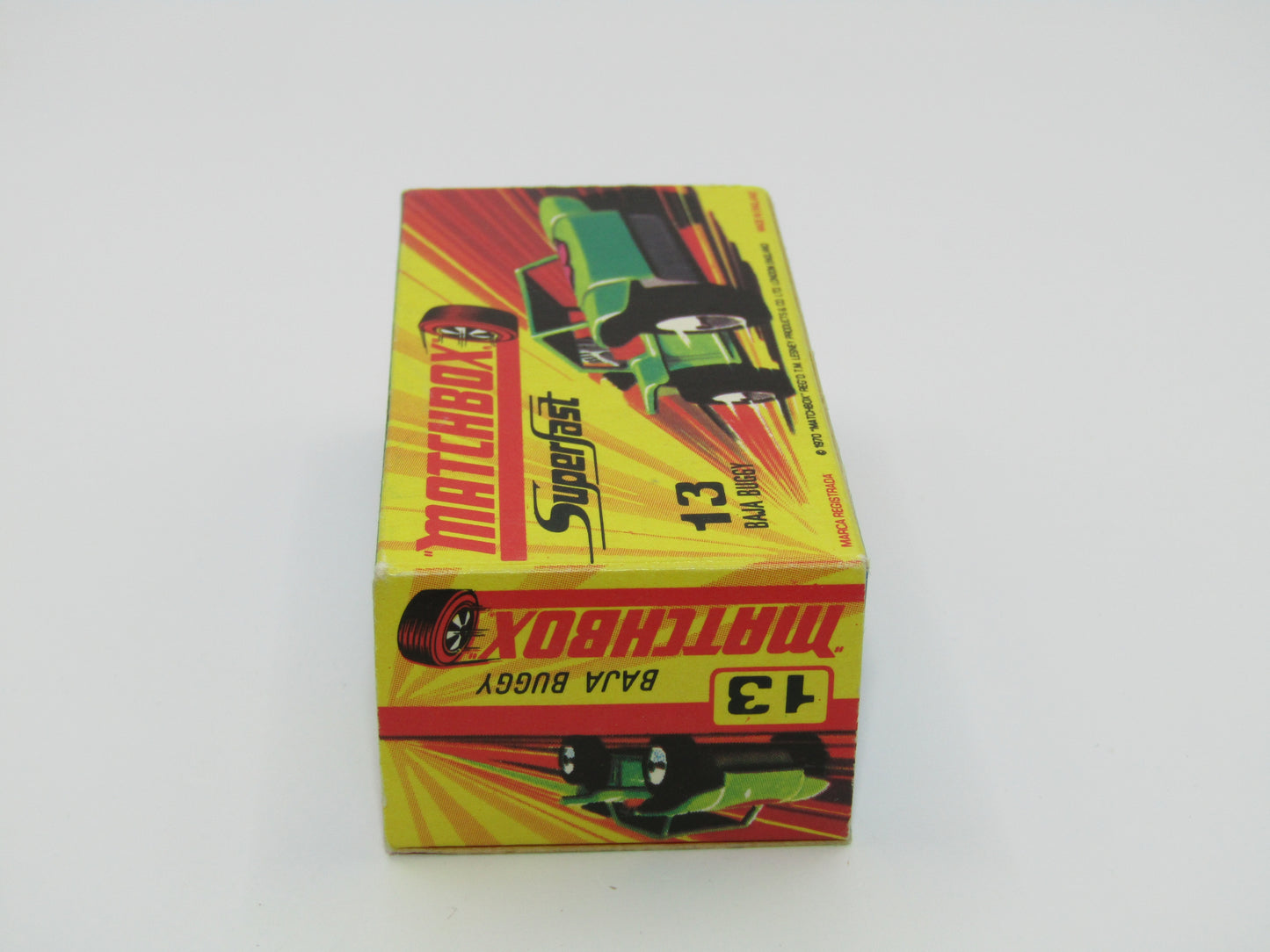 Matchbox Superfast No 13B Baja Buggy DARK METALLIC Green, Red Flower Label Red Engine Pipes