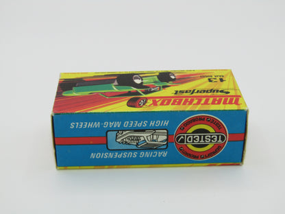 Matchbox Superfast No 13B Baja Buggy DARK METALLIC Green, Red Flower Label Red Engine Pipes