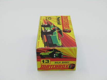 Matchbox Superfast No 13B Baja Buggy DARK METALLIC Green, Red Flower Label Red Engine Pipes
