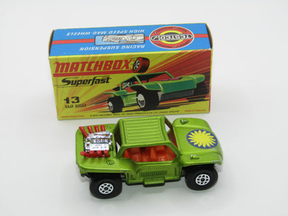 Matchbox Superfast No 13B Baja Buggy SUN LABEL RED Engine Pipes, Orange Interior