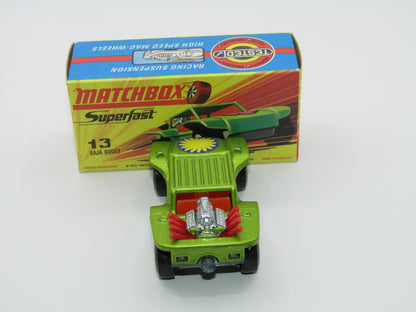 Matchbox Superfast No 13B Baja Buggy SUN LABEL RED Engine Pipes, Orange Interior