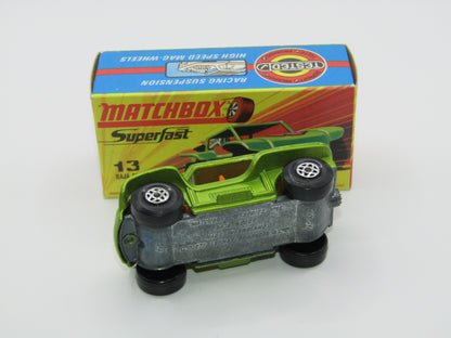 Matchbox Superfast No 13B Baja Buggy SUN LABEL RED Engine Pipes, Orange Interior