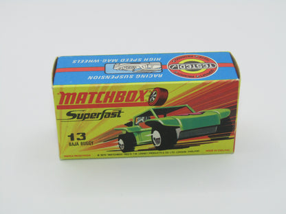 Matchbox Superfast No 13B Baja Buggy SUN LABEL RED Engine Pipes, Orange Interior