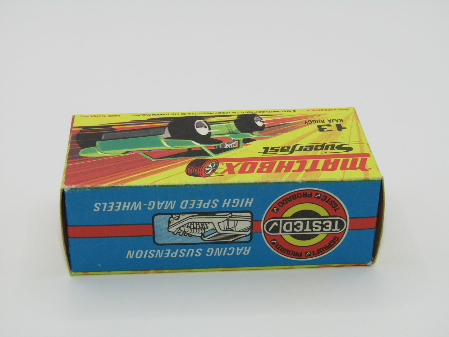 Matchbox Superfast No 13B Baja Buggy SUN LABEL RED Engine Pipes, Orange Interior