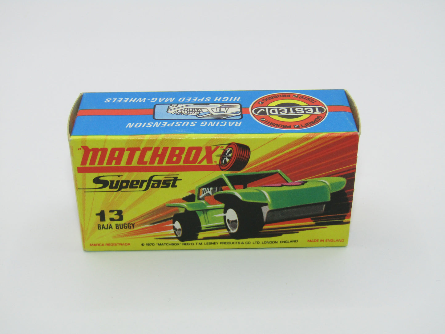 Matchbox Superfast No 13B Baja Buggy Light Metallic Green, Red Interior, Red Engine Pipes