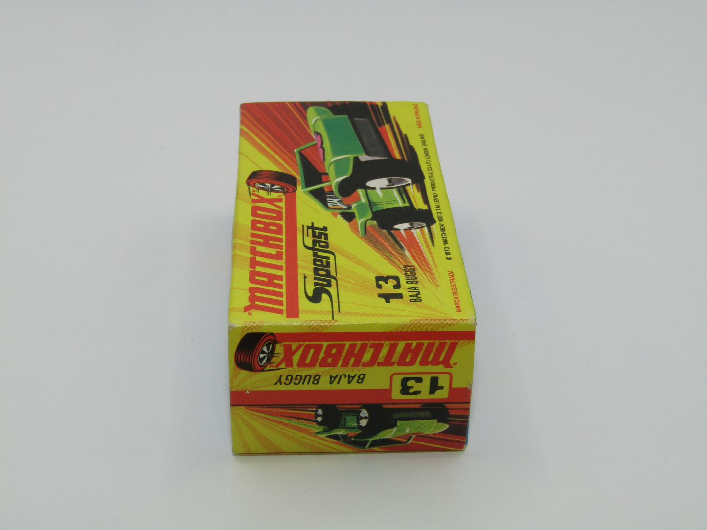 Matchbox Superfast No 13B Baja Buggy Light Metallic Green, Red Interior, Red Engine Pipes