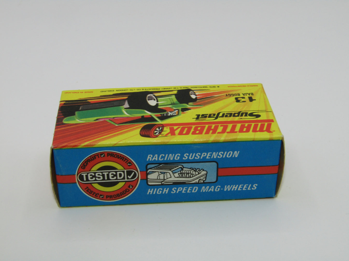 Matchbox Superfast No 13B Baja Buggy Light Metallic Green, Red Interior, Red Engine Pipes