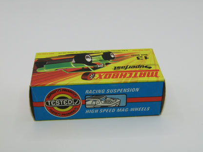 Matchbox Superfast No 13B Baja Buggy Light Metallic Green, Red Interior, Red Engine Pipes