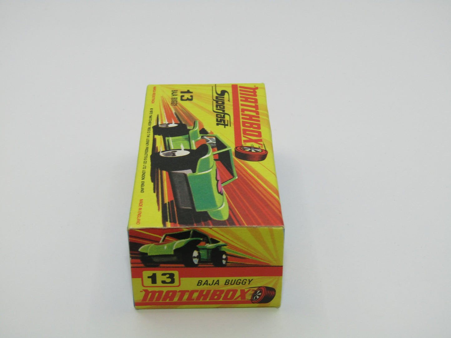 Matchbox Superfast No 13B Baja Buggy Light Metallic Green, Red Interior, Red Engine Pipes