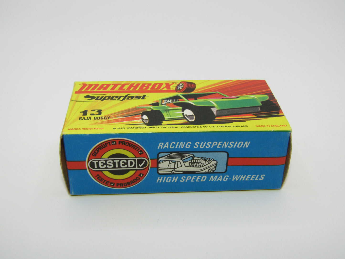 Matchbox Superfast No 13B Baja Buggy Light Metallic Green, Red Interior, Red Engine Pipes