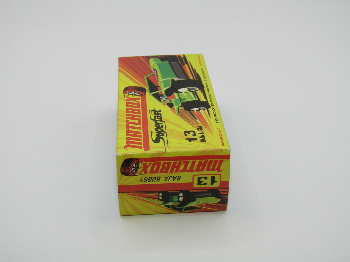 Matchbox Superfast No 13B Baja Buggy Light Metallic Green, Orange Interior, Black Engine Pipes