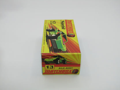 Matchbox Superfast No 13B Baja Buggy Light Metallic Green, Orange Interior, Black Engine Pipes
