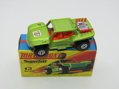 Matchbox Superfast No 13B Baja Buggy Light Metallic Green, Orange Interior, POLICE Shield Label