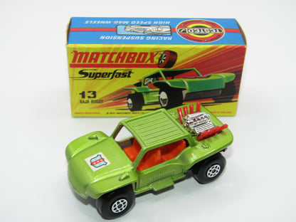 Matchbox Superfast No 13B Baja Buggy Light Metallic Green, Orange Interior, POLICE Shield Label