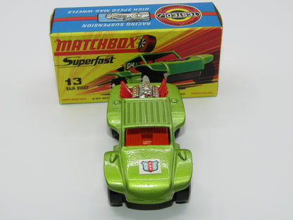 Matchbox Superfast No 13B Baja Buggy Light Metallic Green, Orange Interior, POLICE Shield Label