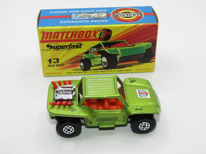 Matchbox Superfast No 13B Baja Buggy Light Metallic Green, Orange Interior, POLICE Shield Label