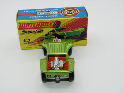 Matchbox Superfast No 13B Baja Buggy Light Metallic Green, Orange Interior, POLICE Shield Label