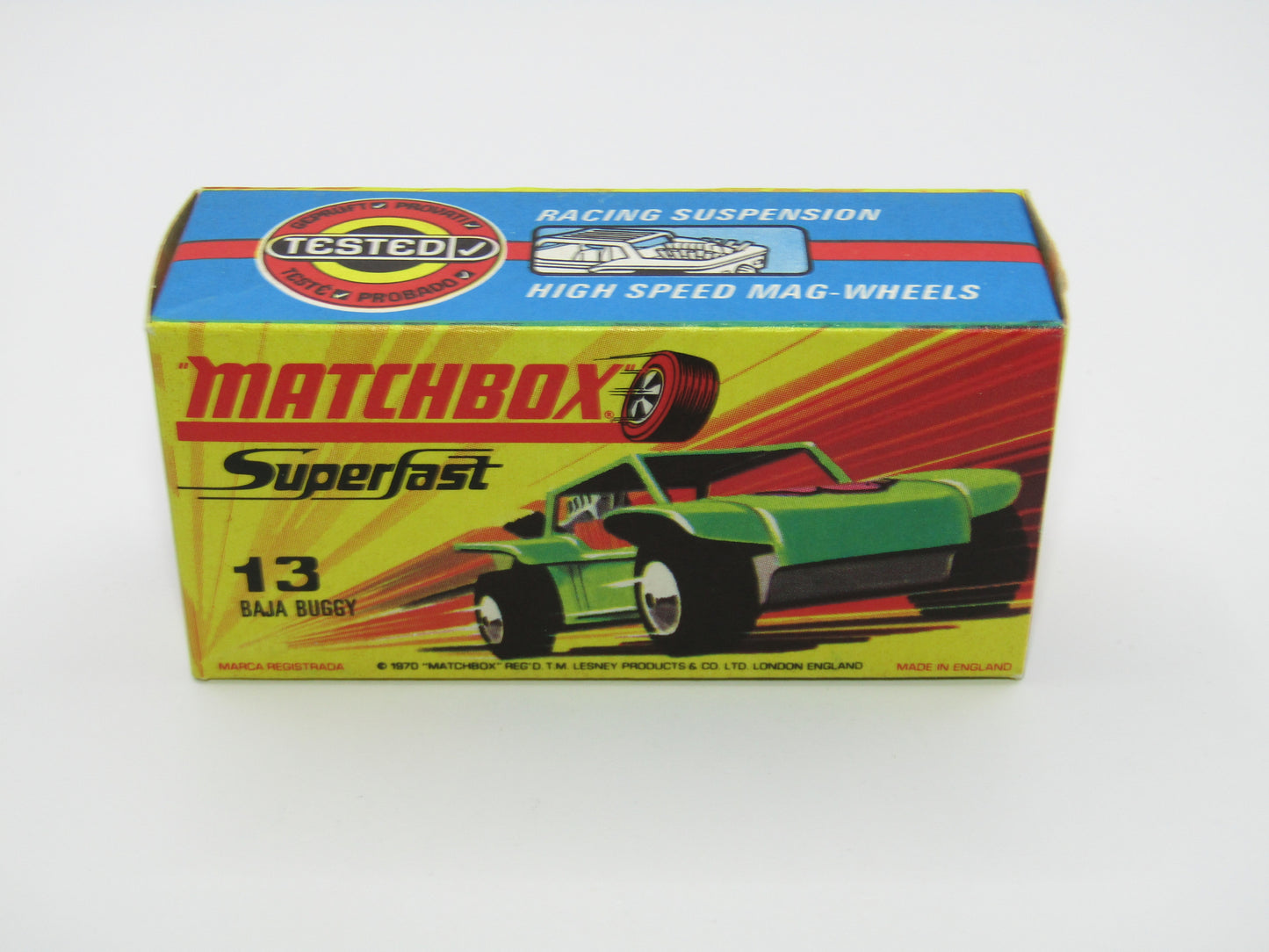 Matchbox Superfast No 13B Baja Buggy Light Metallic Green, Orange Interior, POLICE Shield Label