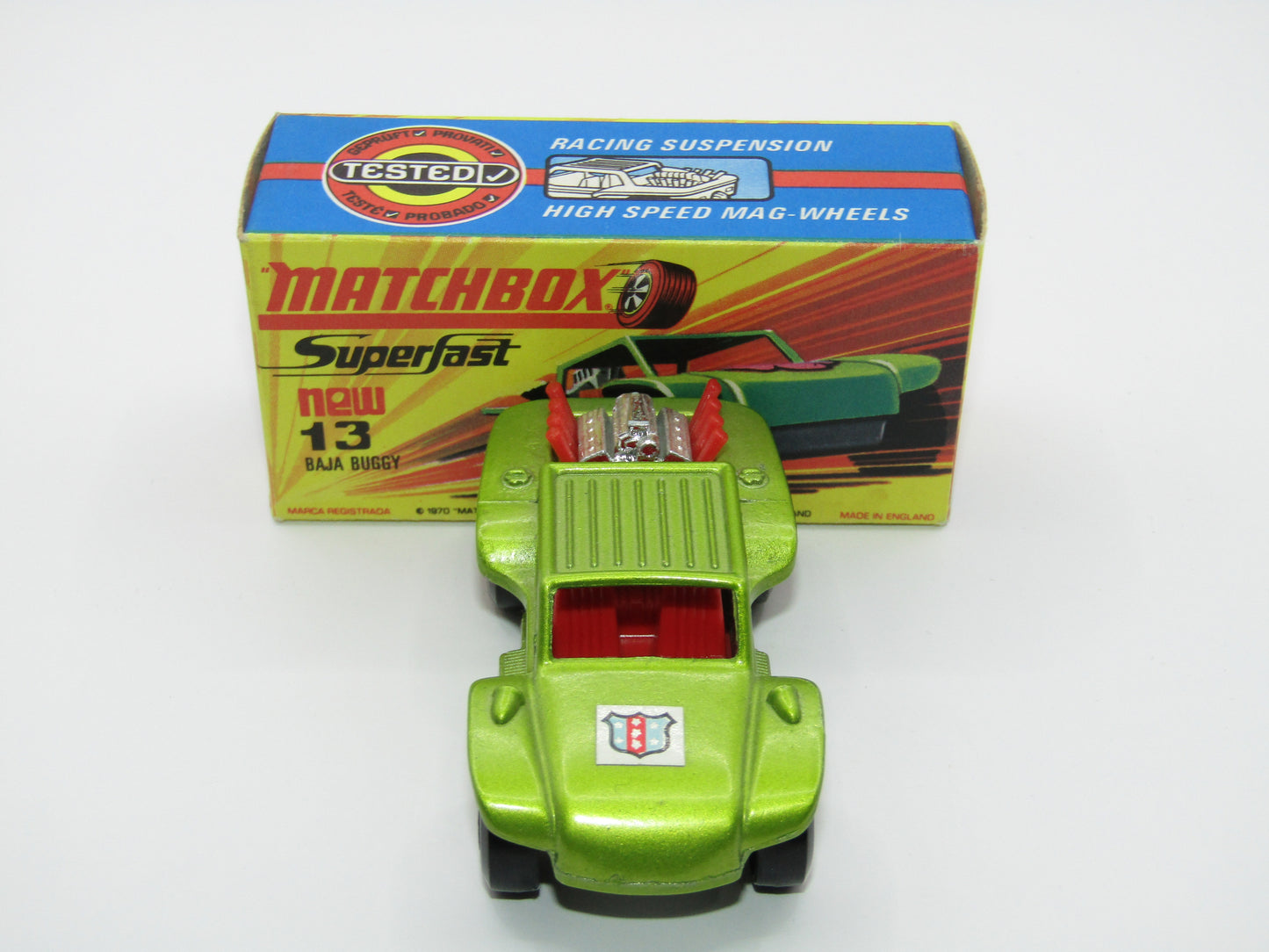 Matchbox Superfast No 13B Baja Buggy Light Metallic Green, RED Interior, POLICE Shield Label