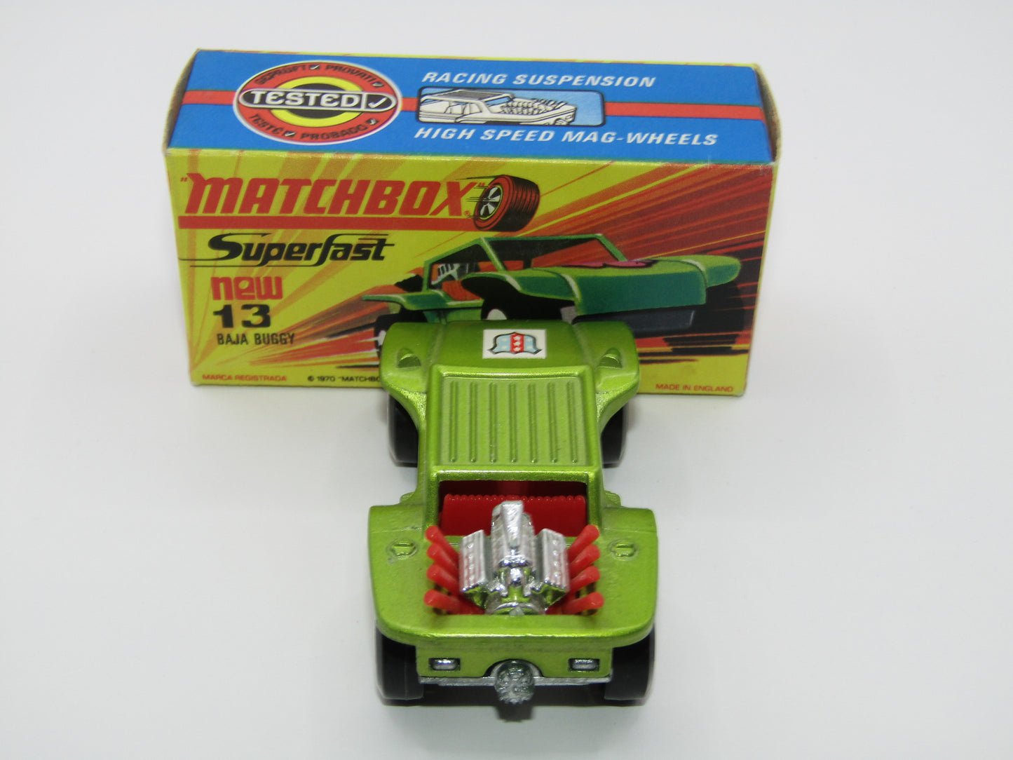 Matchbox Superfast No 13B Baja Buggy Light Metallic Green, RED Interior, POLICE Shield Label