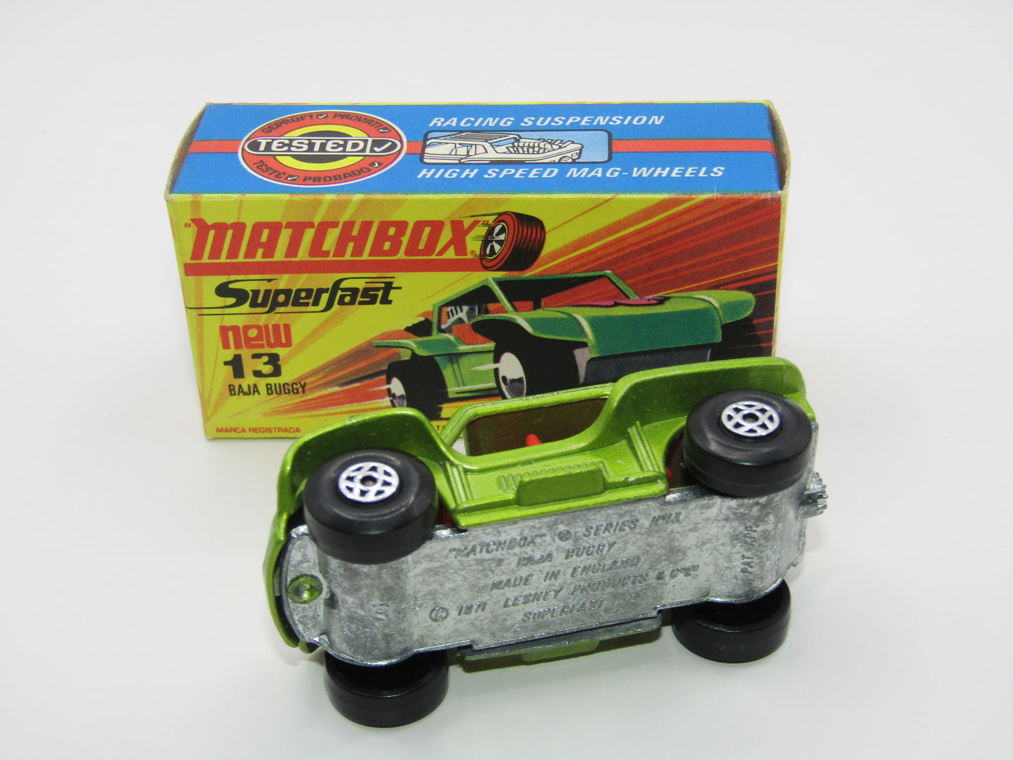 Matchbox Superfast No 13B Baja Buggy Light Metallic Green, RED Interior, POLICE Shield Label
