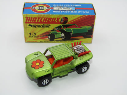 Matchbox Superfast No 13B Baja Buggy Very PALE LIGHT Metallic Green, Red Engine Pipes
