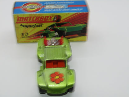 Matchbox Superfast No 13B Baja Buggy Very PALE LIGHT Metallic Green, Red Engine Pipes