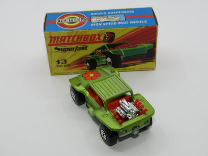 Matchbox Superfast No 13B Baja Buggy Very PALE LIGHT Metallic Green, Red Engine Pipes