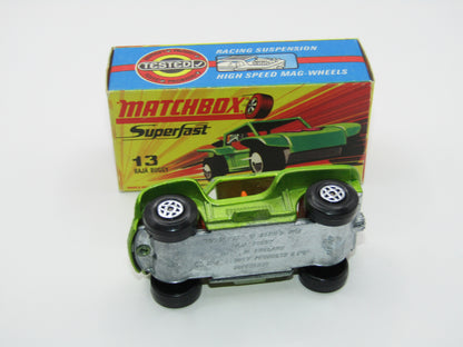 Matchbox Superfast No 13B Baja Buggy Very PALE LIGHT Metallic Green, Red Engine Pipes