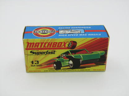 Matchbox Superfast No 13B Baja Buggy Very PALE LIGHT Metallic Green, Red Engine Pipes