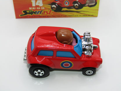 Matchbox Superfast No 14B Mini Ha-Ha PURPLE Driver Light Brown Helmet Not Recommended Box