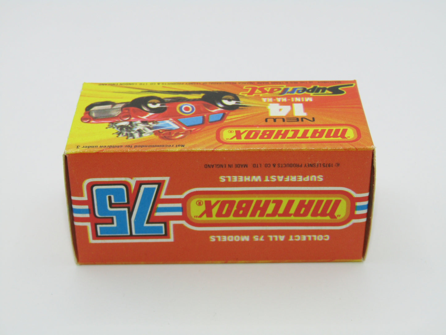 Matchbox Superfast No 14B Mini Ha-Ha PURPLE Driver Light Brown Helmet Not Recommended Box