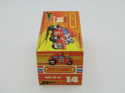 Matchbox Superfast No 14B Mini Ha-Ha PURPLE Driver Light Brown Helmet Not Recommended Box