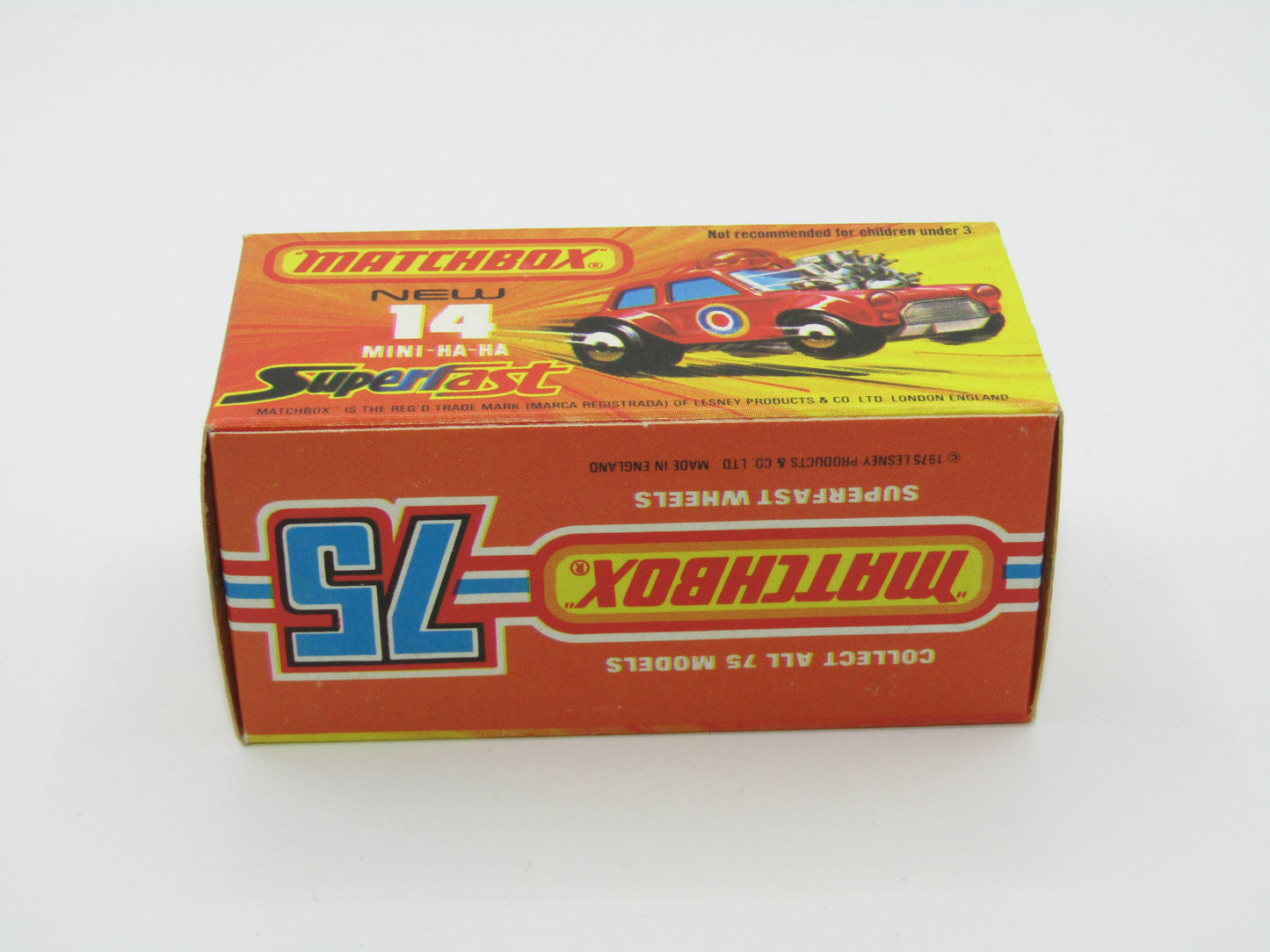 Matchbox Superfast No 14B Mini Ha-Ha PURPLE Driver Light Brown Helmet Not Recommended Box
