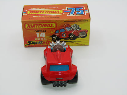 Matchbox Superfast No 14B Mini Ha-Ha PURPLE Driver, DARK Brown Helmet, No Labels, Not Recommended Box