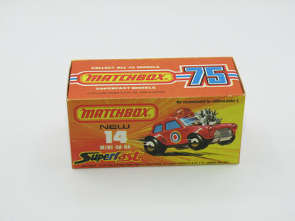 Matchbox Superfast No 14B Mini Ha-Ha PURPLE Driver, DARK Brown Helmet, No Labels, Not Recommended Box