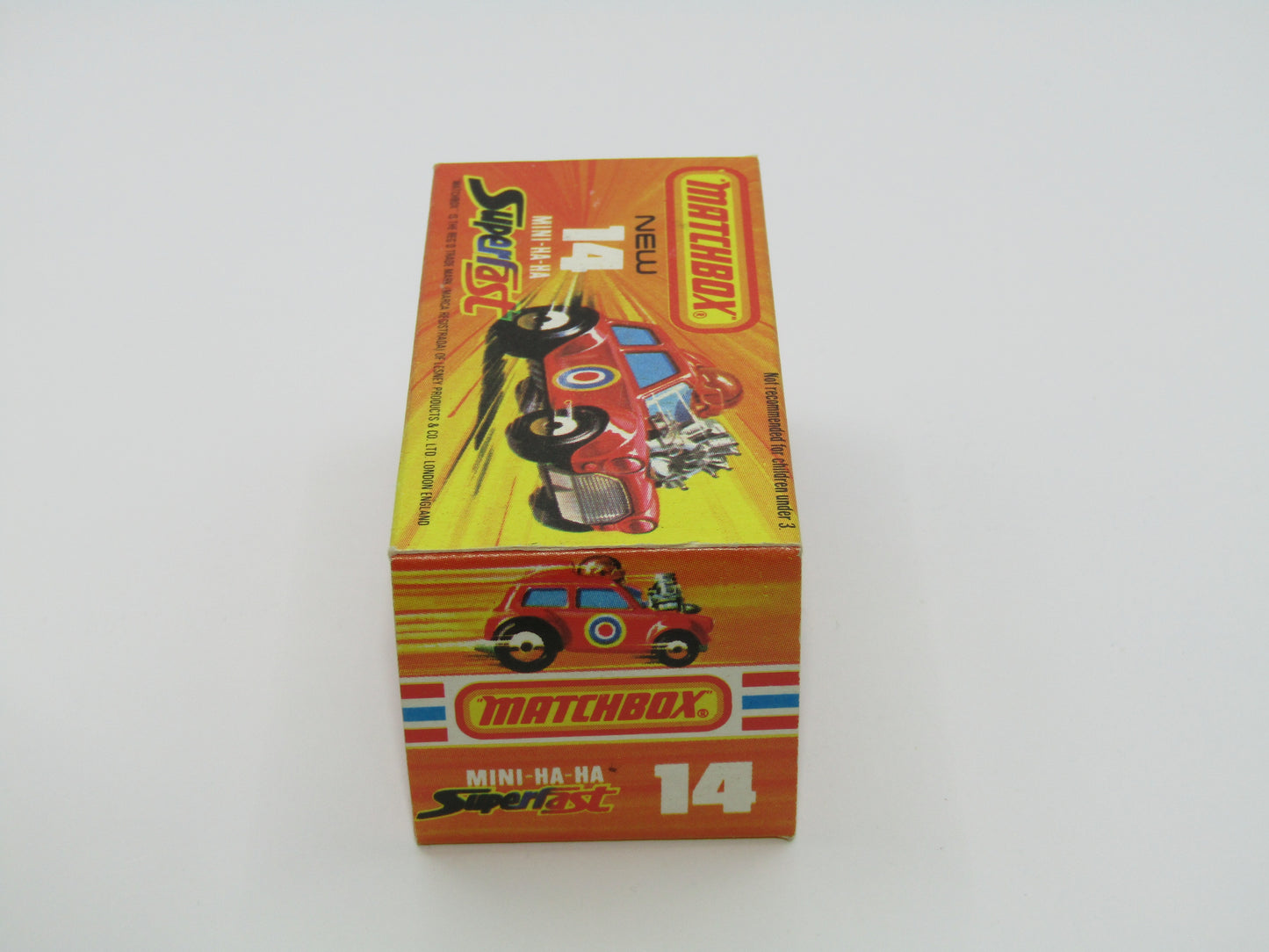 Matchbox Superfast No 14B Mini Ha-Ha PURPLE Driver, DARK Brown Helmet, No Labels, Not Recommended Box