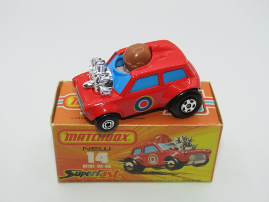 Matchbox Superfast No 14B Mini Ha-Ha LIGHT PINK Driver, Light Brown Helmet, 4 Colour Labels