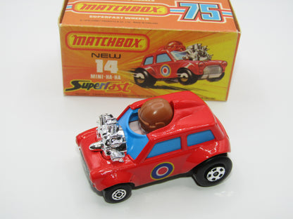 Matchbox Superfast No 14B Mini Ha-Ha LIGHT PINK Driver, Light Brown Helmet, 4 Colour Labels