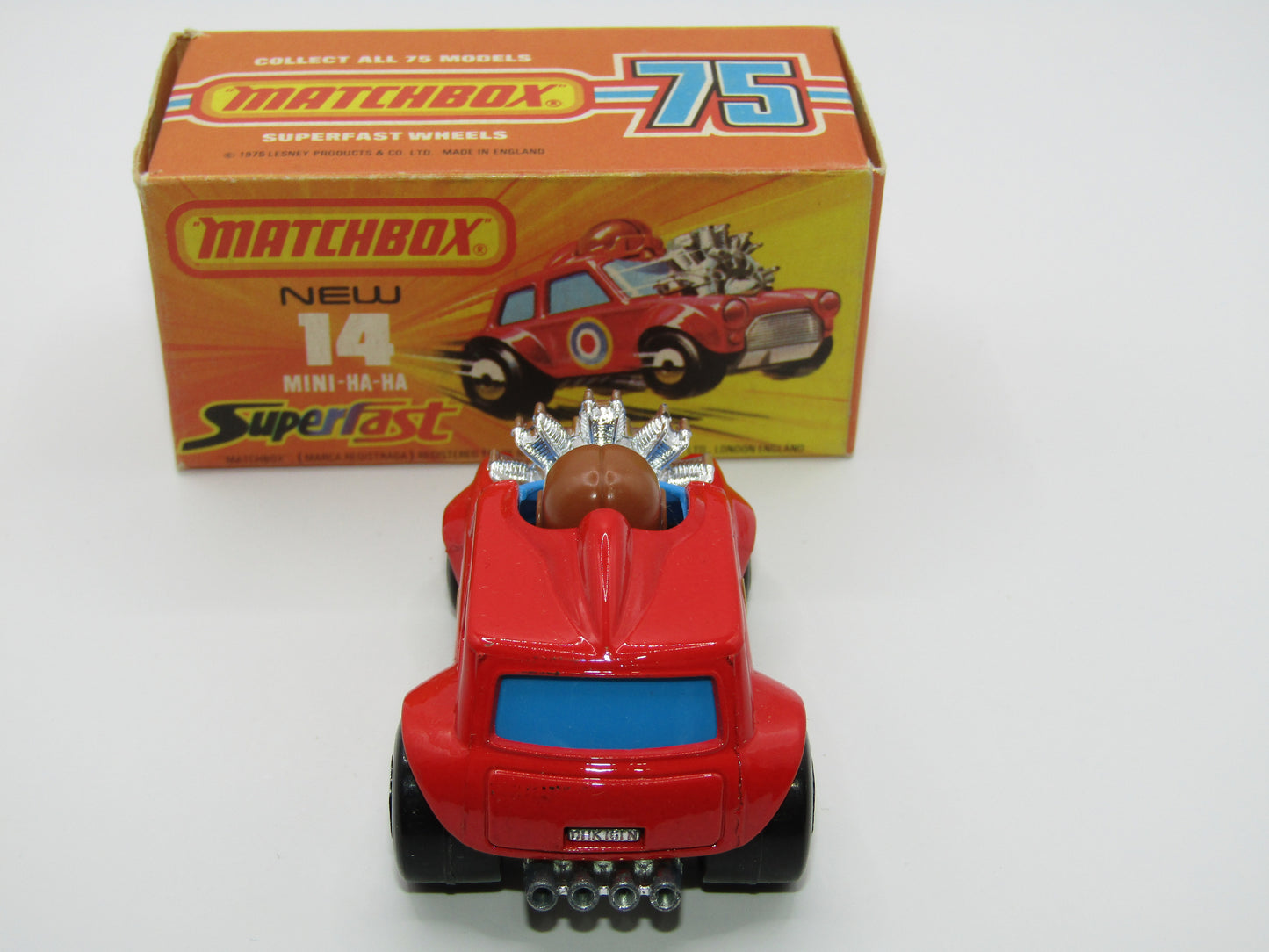 Matchbox Superfast No 14B Mini Ha-Ha LIGHT PINK Driver, Light Brown Helmet, 4 Colour Labels