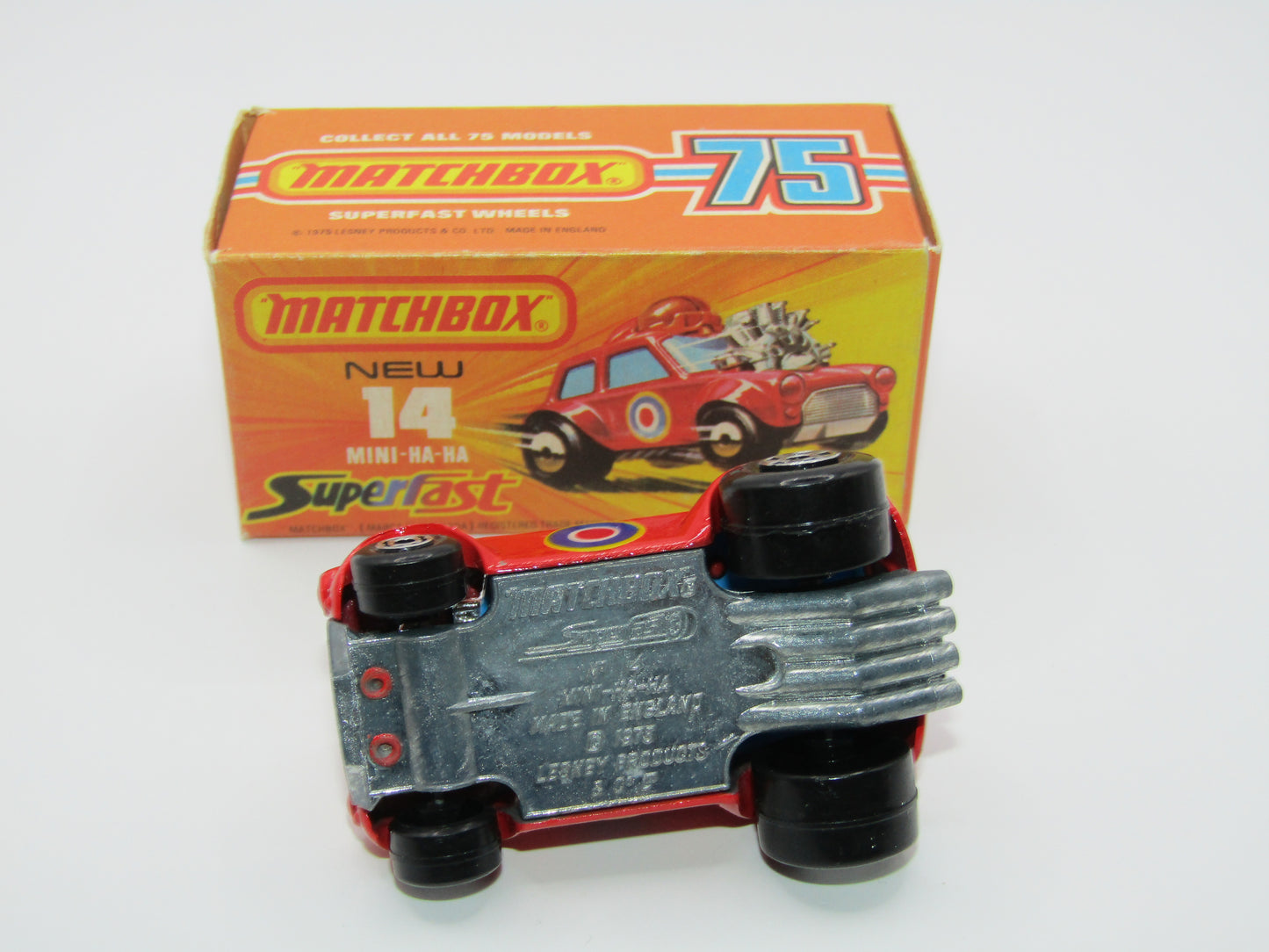Matchbox Superfast No 14B Mini Ha-Ha LIGHT PINK Driver, Light Brown Helmet, 4 Colour Labels
