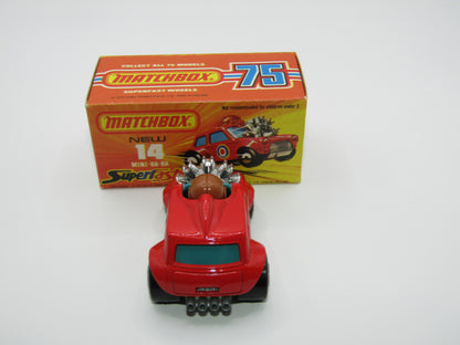 Matchbox Superfast No 14B Mini Ha-Ha LIGHT PINK Driver, Light Brown Helmet, 2 Colour Labels , GREEN Windows, Not Recommeded Box