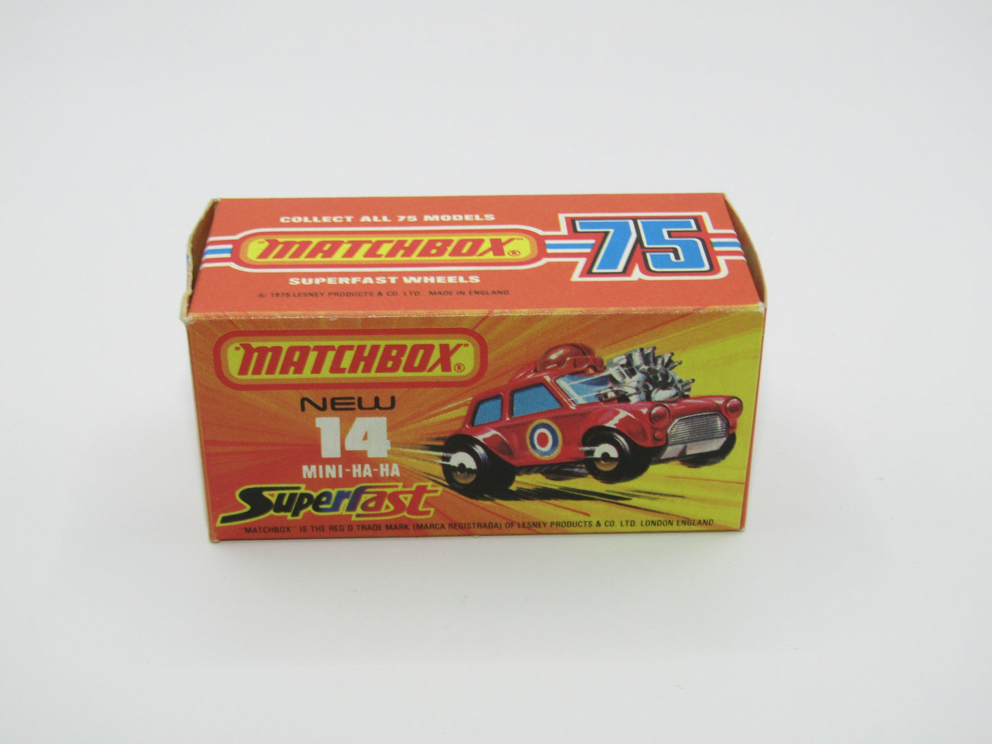 Matchbox Superfast No 14B Mini Ha-Ha Flesh Coloured Driver, Light Brown Helmet, 2 Colour Labels , Blue Windows