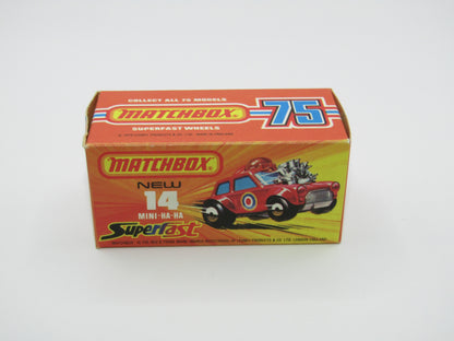 Matchbox Superfast No 14B Mini Ha-Ha Flesh Coloured Driver, Light Brown Helmet, 2 Colour Labels , Blue Windows