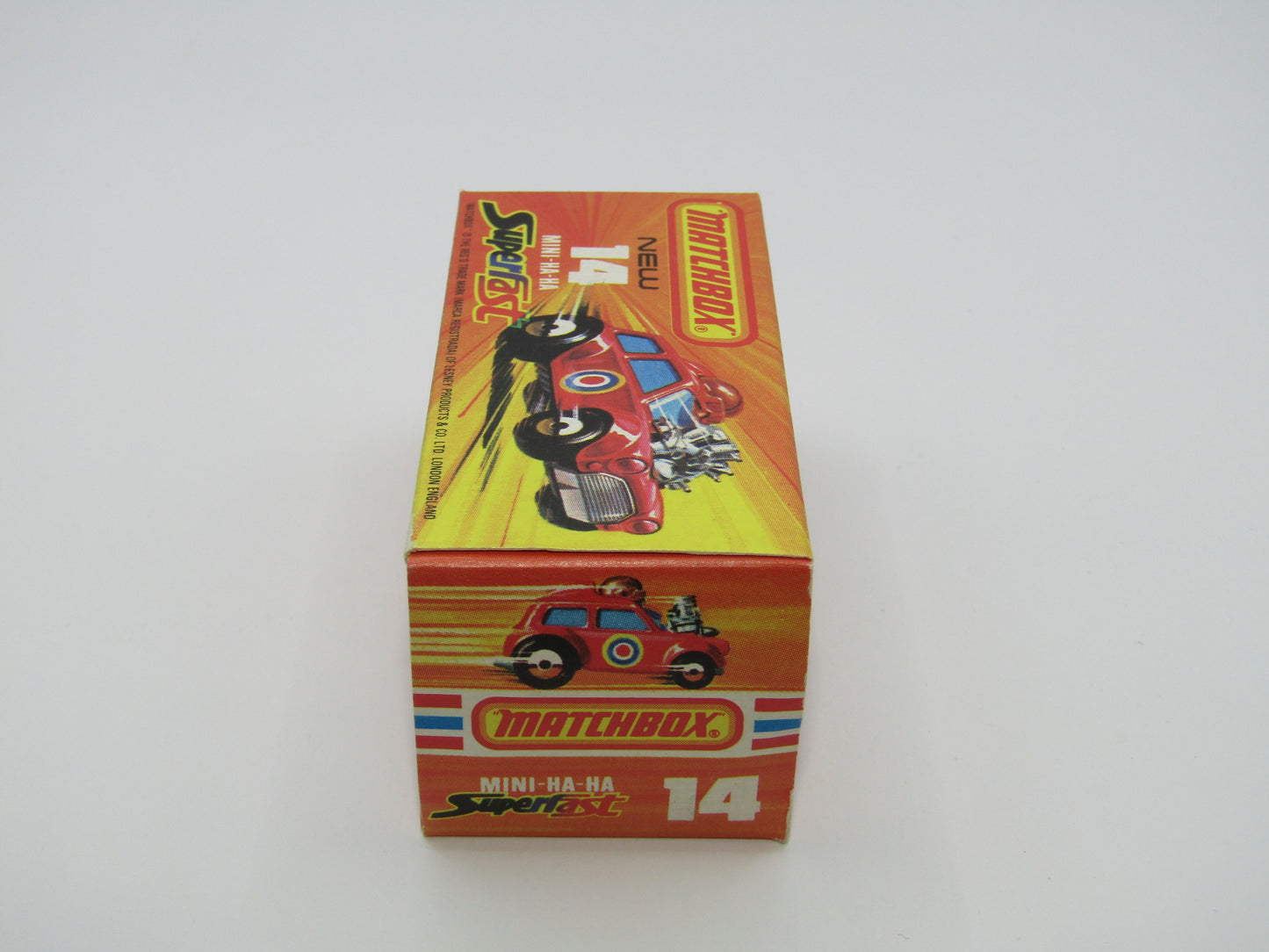 Matchbox Superfast No 14B Mini Ha-Ha Flesh Coloured Driver, Light Brown Helmet, 2 Colour Labels , Blue Windows