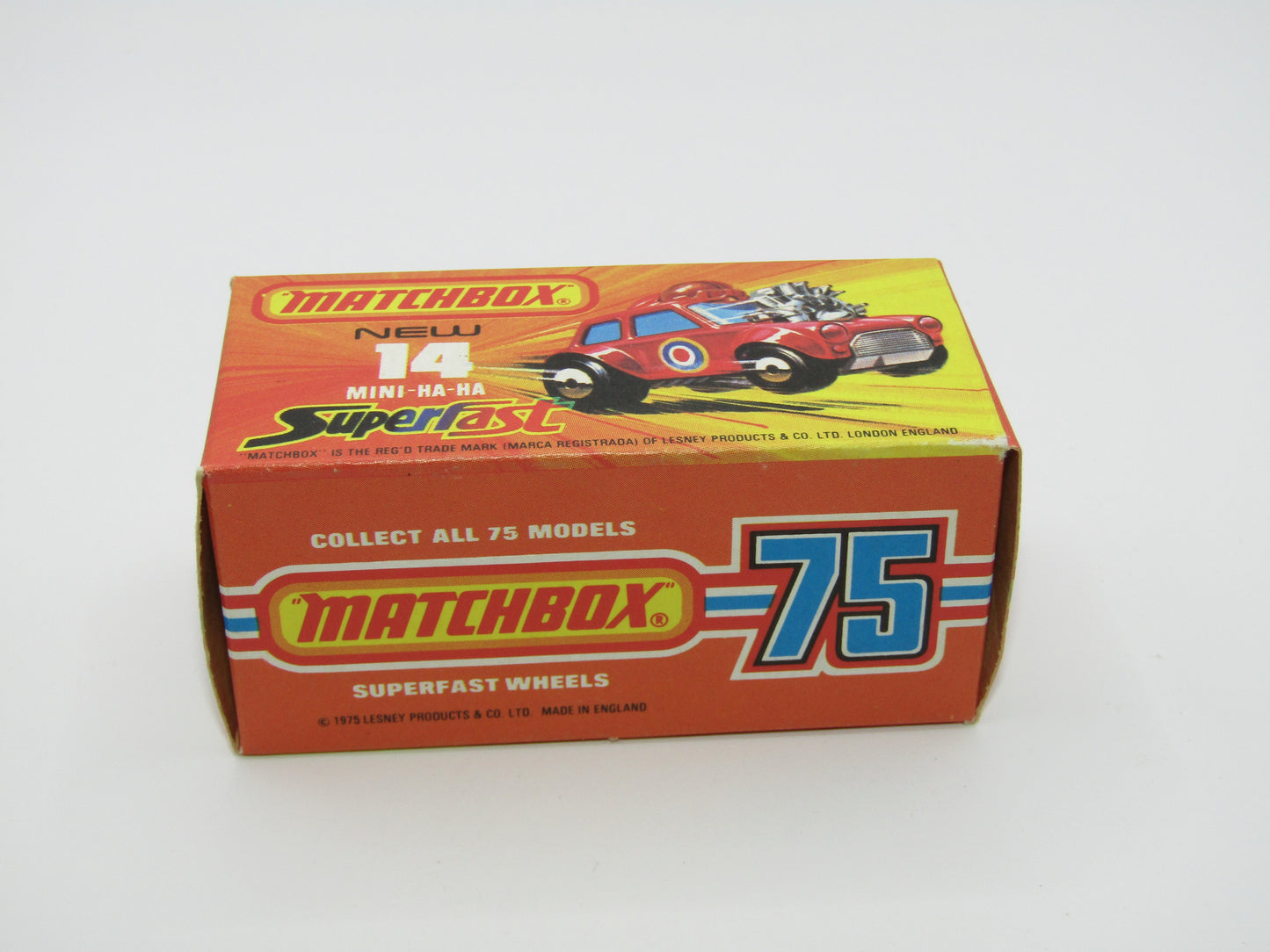 Matchbox Superfast No 14B Mini Ha-Ha Flesh Coloured Driver, Light Brown Helmet, 2 Colour Labels , Blue Windows