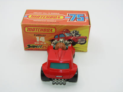 Matchbox Superfast No 14B Mini Ha-Ha Flesh Coloured Driver, Light Brown Helmet, 4 Colour Label, GREEN Windows
