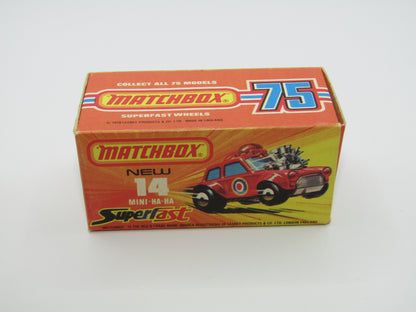 Matchbox Superfast No 14B Mini Ha-Ha Flesh Coloured Driver, Light Brown Helmet, 4 Colour Label, GREEN Windows
